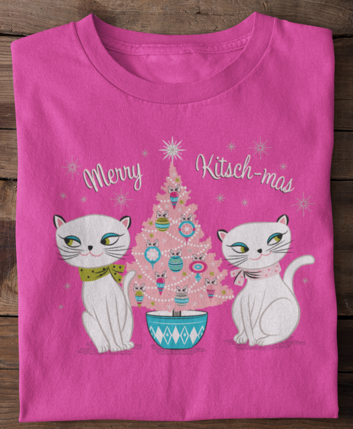 Vintage Holt Howard Cozy Kittens Merry Kitschmas Ladies Pink T-Shirt