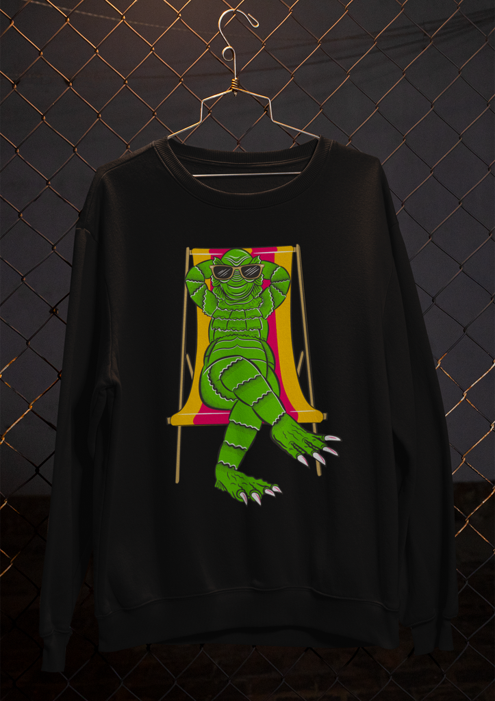 The Creature Pullover Black Sweatshirt Unisex - Double-Sided Design