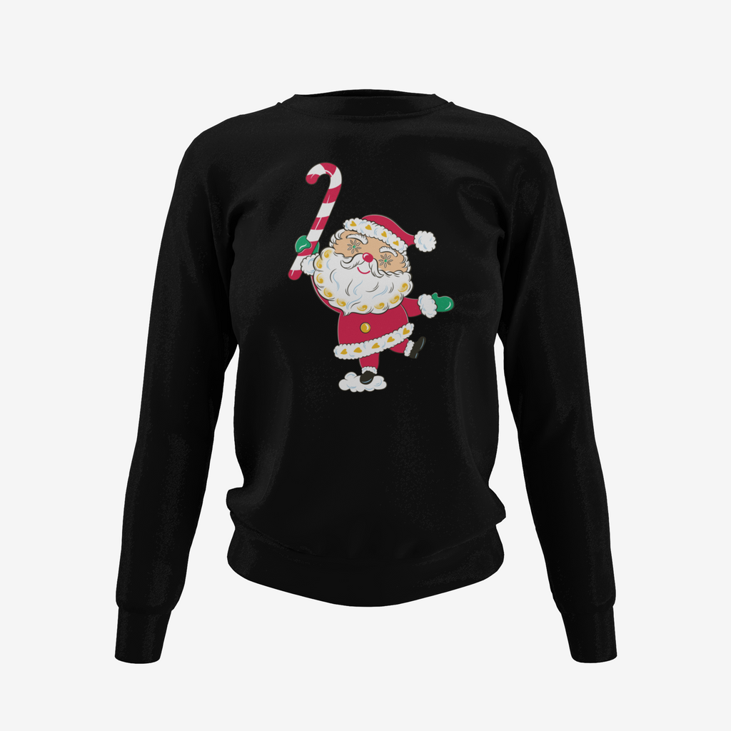 Christmas Holt Howard Starry Eyed Santa Claus Vintage Candy Cane Women's Black Sweatshirt