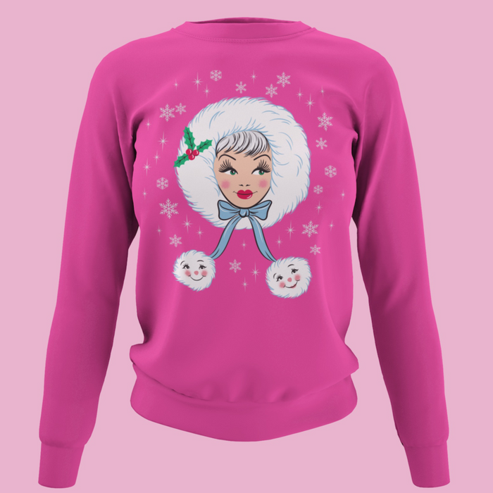 Peppermint Doll Holiday Sugar Plum Pink Kitschmas Sweatshirt