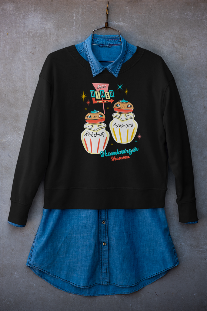 Retro Diner Hamburger Heaven Black Sweatshirt