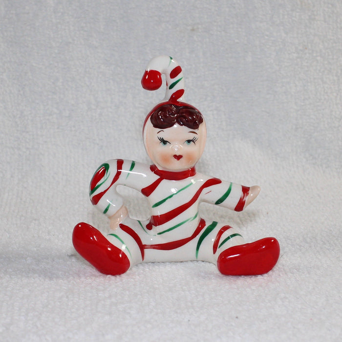 Vintage Lefton Christmas Candy Cane Kid Peppermint Boy Girl Figurine 1950s Japan