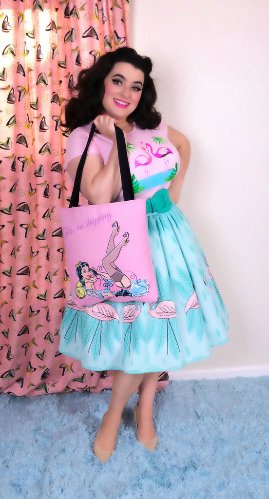 Take Me Shopping Pinup Girl Pink Tote Bag
