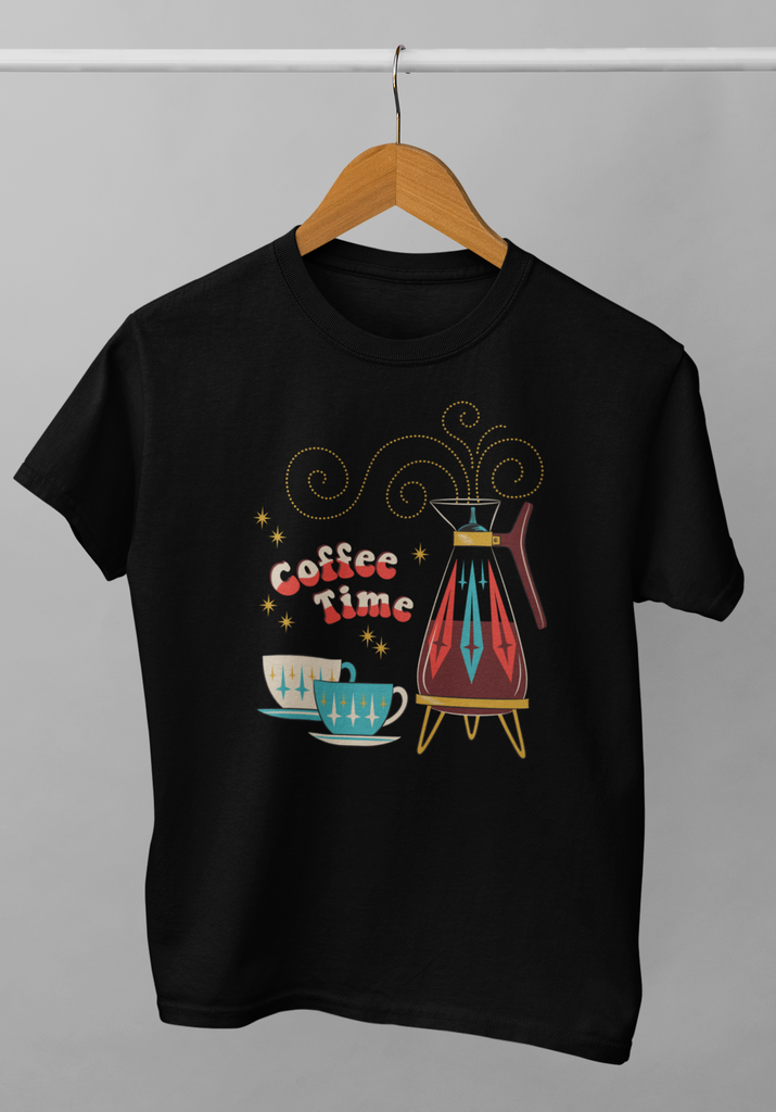 Mid-Century Modern Coffee Time Black T-Shirt
