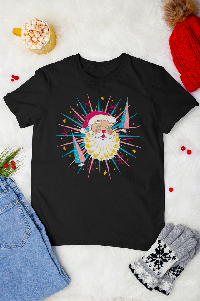Vintage Christmas Starry Eyed Santa Holt Howard Women's Black T-Shirt