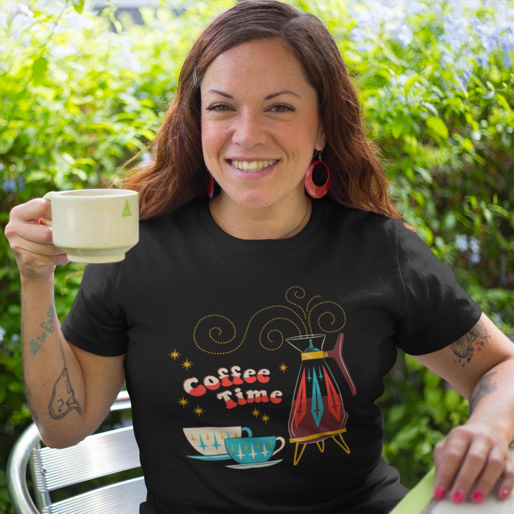 Mid-Century Modern Coffee Time Black T-Shirt