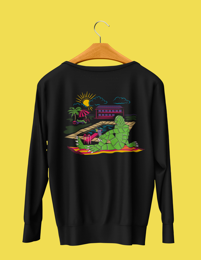 The Creature Pullover Black Sweatshirt Unisex - Double-Sided Design