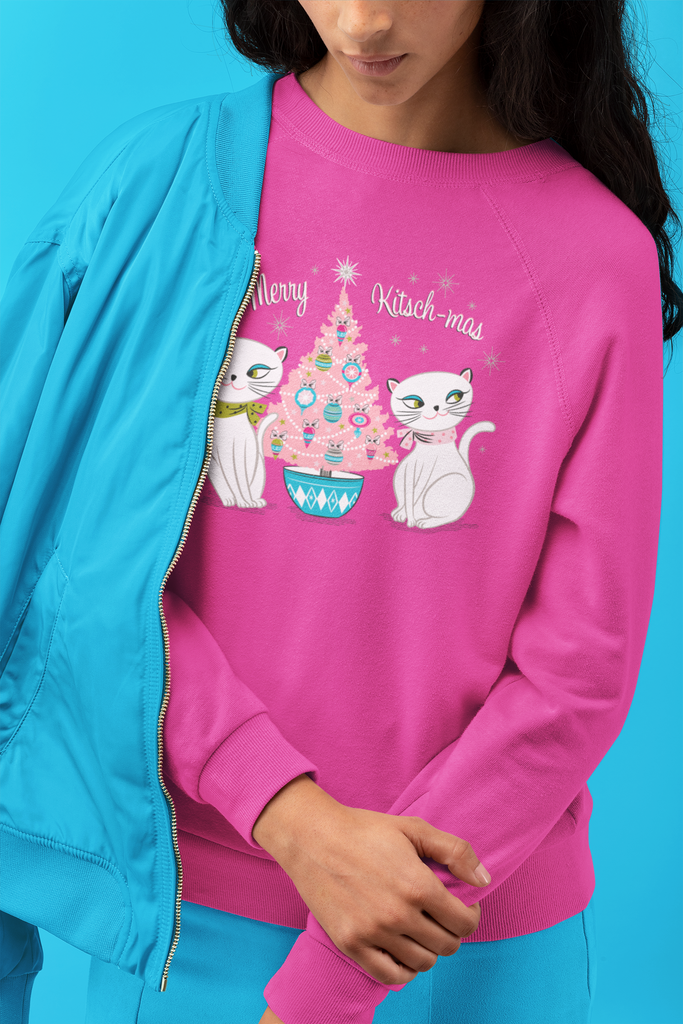 Vintage Holt Howard Cozy Kittens Merry Kitschmas Christmas Pink Crewneck Sweatshirt
