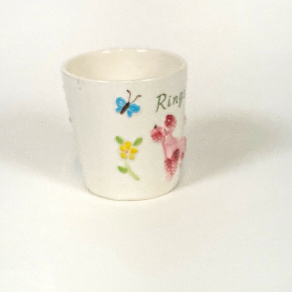 Vintage Enesco Perky Poodle Butterfly Ring Cup Holder 1950s Japan