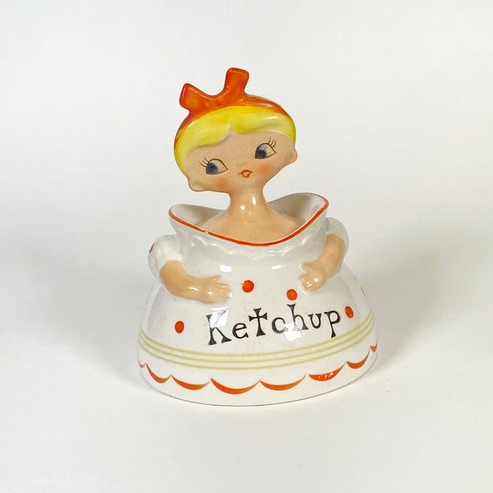 Vintage MG Dolly Girl Ketchup Jar Holt Howard Pixieware Condiment Mid-Century