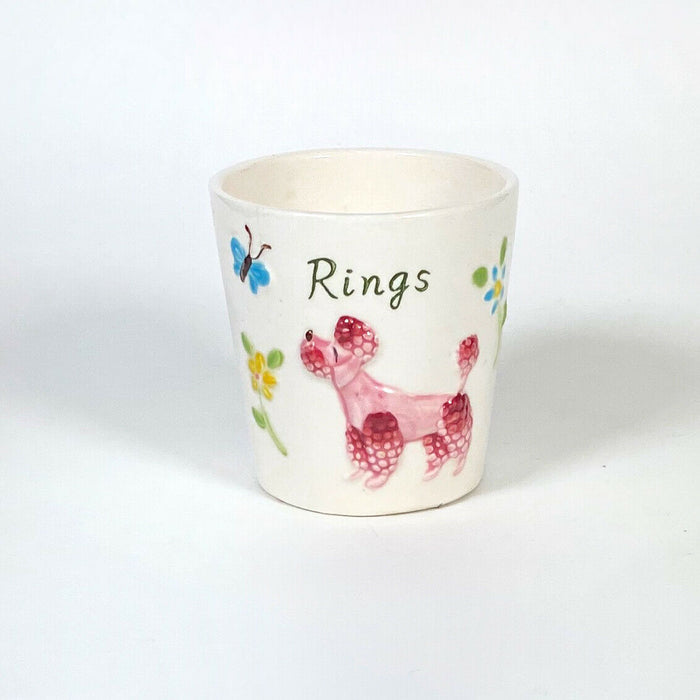 Vintage Enesco Perky Poodle Butterfly Ring Cup Holder 1950s Japan