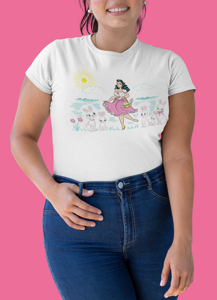 Easter Bunny Rabbits Pinup Girl T-Shirt