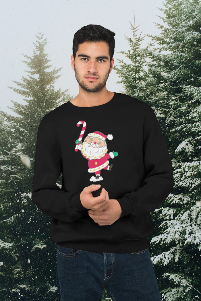 Vintage Starry Eyed Santa Christmas Mens Black Sweatshirt