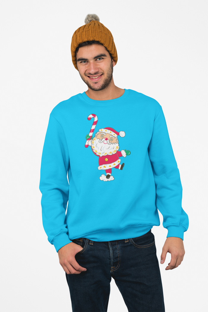 Vintage Kitschmas Starry Eyed Santa Christmas Retro Turquoise Blue Mens Sweatshirt