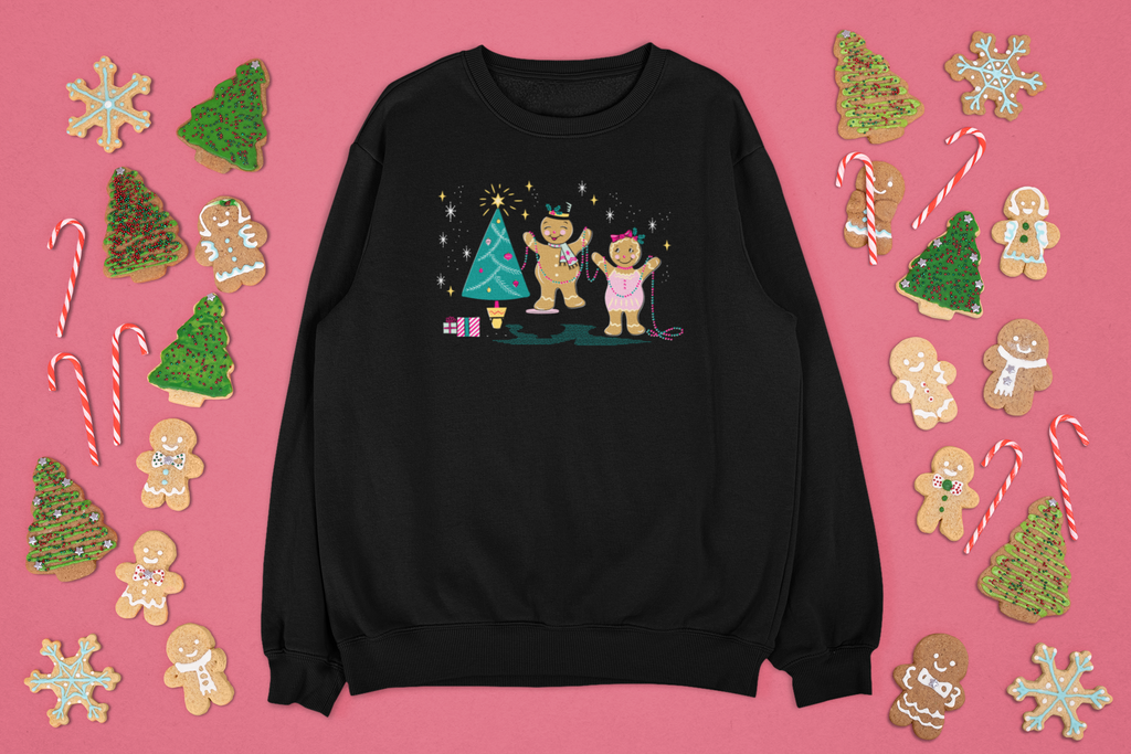 Retro Gingerbread Christmas Cuties Black Sweatshirt