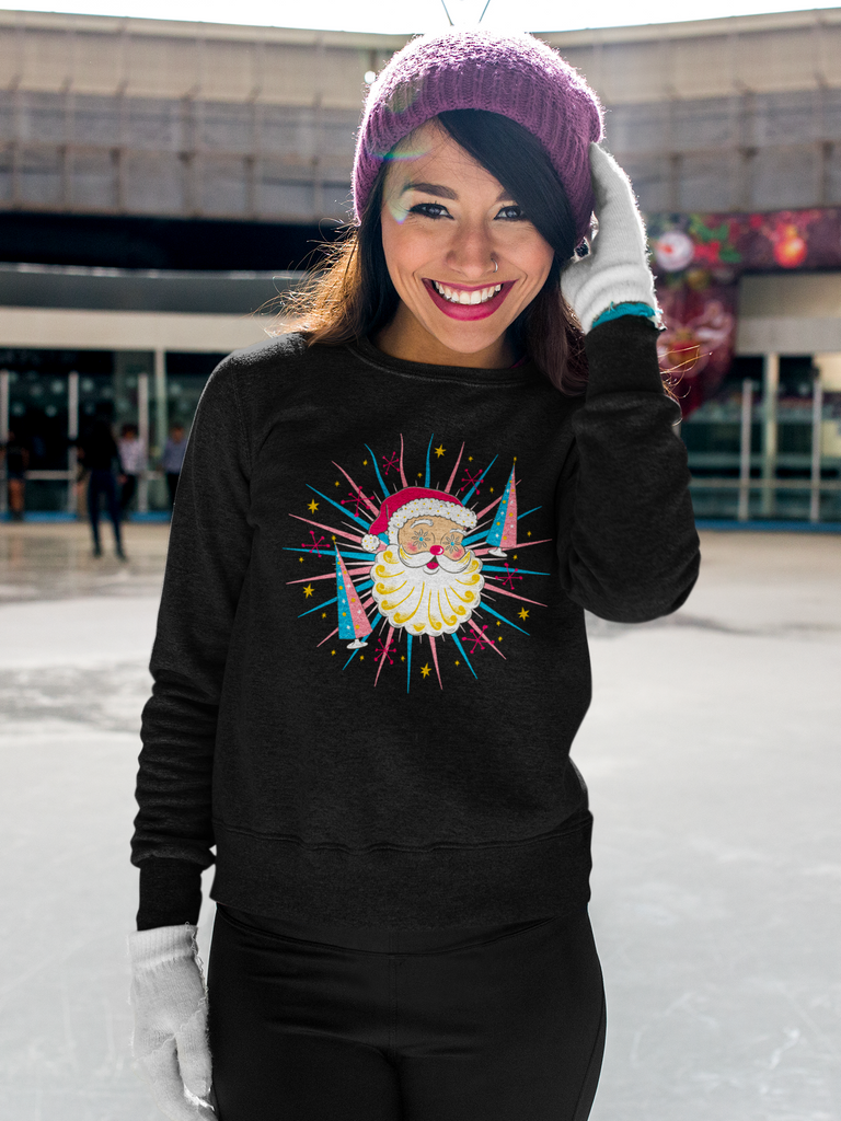 Holt-Howard Starry Eyed Santa Black Unisex Sweatshirt