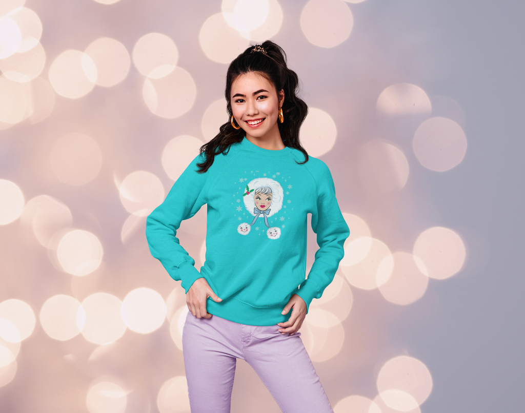 Peppermint Doll Holiday Kitschmas Arctic Turquoise Blue Sweatshirt
