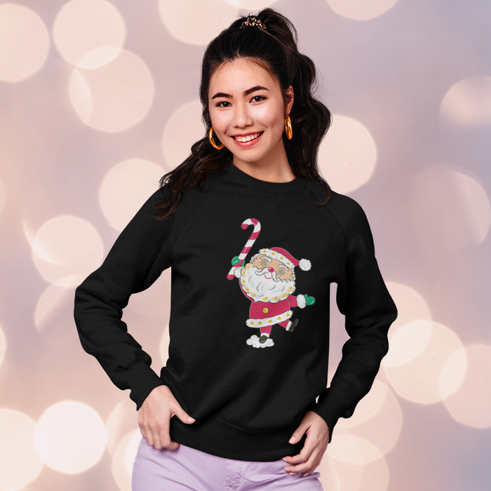 Christmas Holt Howard Starry Eyed Santa Claus Vintage Candy Cane Women's Black Sweatshirt