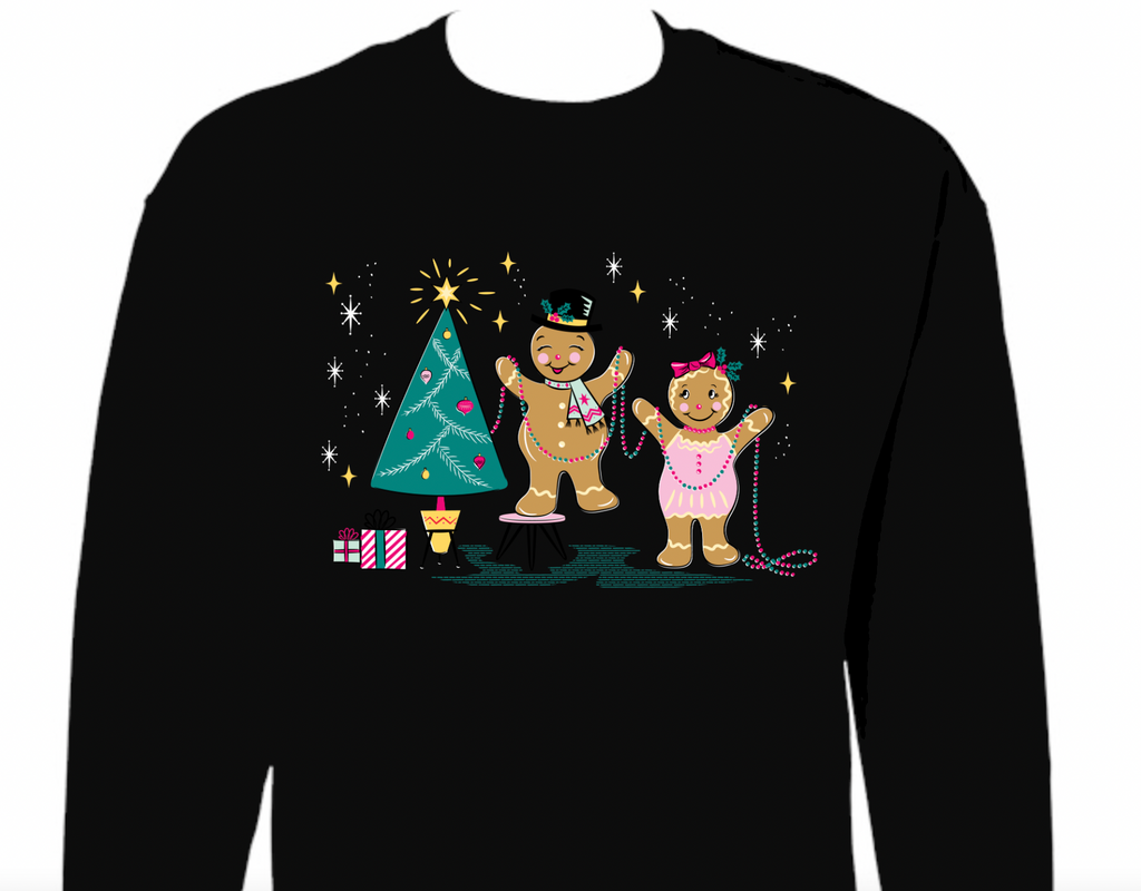 Retro Gingerbread Christmas Cuties Black Sweatshirt