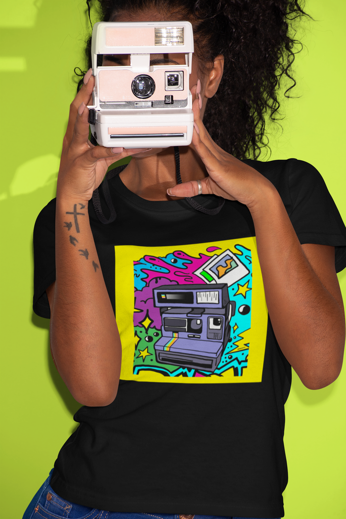 Retro 80s Flashback Polaroid Instant Camera Photography Ladies White T-Shirt