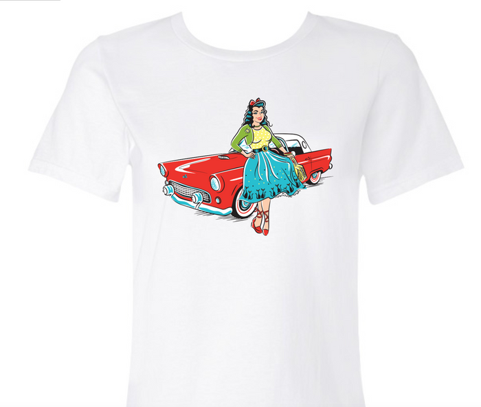 Vintage 1950s Red Ford Thunderbird Ladies T-Shirt - Vintage Car Enthusiast Tee Mid-Century